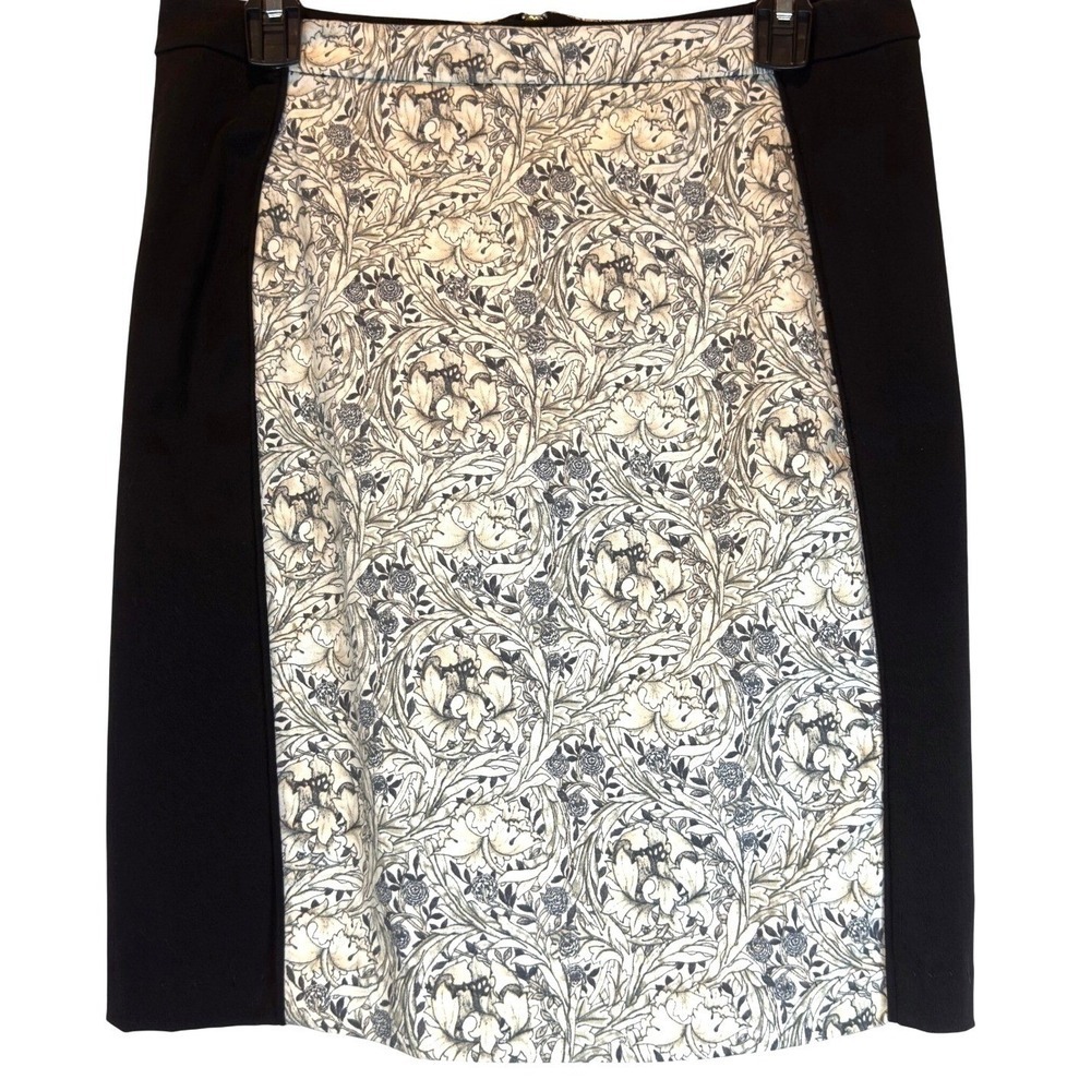 Stretch Pencil Skirt Womens 12 Black Paisley Print Statement Work Office Wear